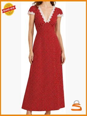 Deep V Neck Polka Dot Lace Dress Summer Party Elegant